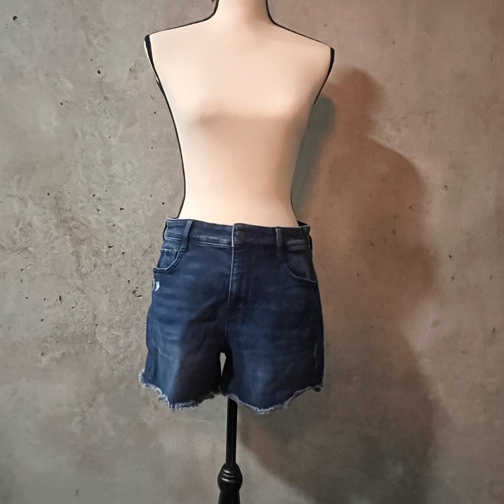 Nine West Dark Blue Denim Frayed Hem Shorts